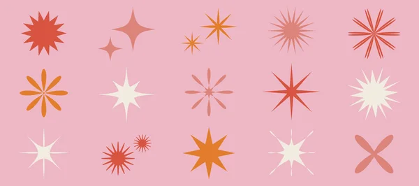 Поставьте Оранжевого Розового Цвета Геометрические Минималистические Формы Баухауса Современная Звезда — стоковый вектор