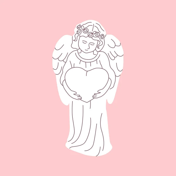 Anjo Cupido Sobre Fundo Rosa Ilustração Vetorial Plana Estátua Bebé — Vetor de Stock