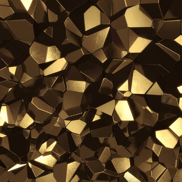 Abstract gold 3D render geometric polygon facet background