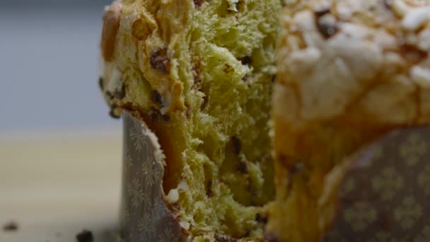 Traditional Italian Homemade Christmas Panettone Typical Milan Almonds Chocolate Drops — Stock Video