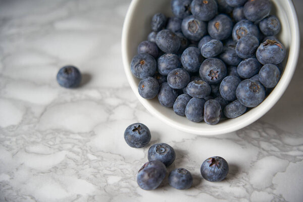 Group Fresh Blueberries White Black Marble Table Stock Picture