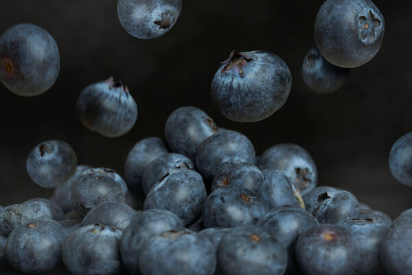 Close Blueberries Black Background Fuits Fall Group Stock Photo