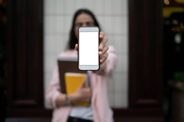 Selektiver Fokus Auf Modernes Leeres Smartphone Gadget Mit Kopierfläche Für lizenzfreie Stockbilder