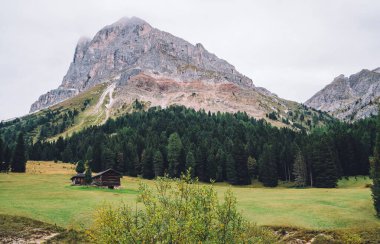 Yeşil çayırlarla çevrili dağların manzarası. Huzurlu bir atmosfer ve rahatlamak için ideal bir ortam. Güzel arkaplan