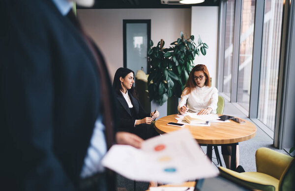 Group Coworkers Formal Clothes Tablet Smartphone Discussing Details Business Strategy Stock Image