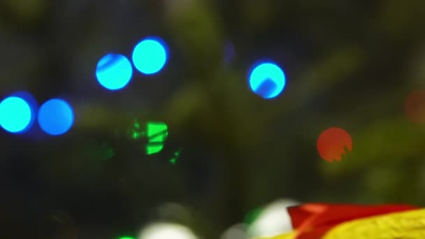 Colorful Presents Bokeh Pine Tree Background — Stock Video