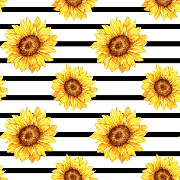 Watercolor Sunflower Background Sunflower Seamless Pattern Hand Painted Watercolor Sunflowers — Stock Photo, Image