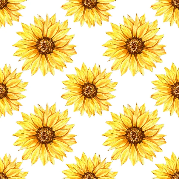 Watercolor Sunflower Background, Sunflower Seamless pattern with Hand Painted Watercolor Sunflowers and Greenery on white background