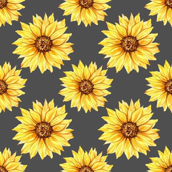 Watercolor Sunflower Background, Sunflower Seamless pattern with Hand Painted Watercolor Sunflowers and Greenery on white background. Floral Seamless Pattern.