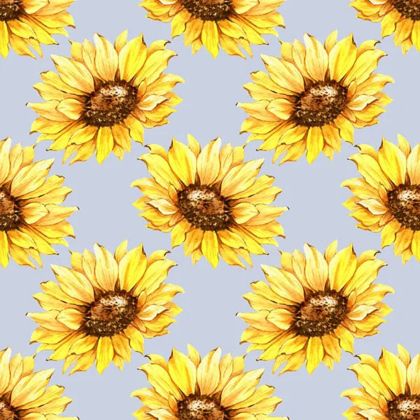 Watercolor Sunflower Background, Sunflower Seamless pattern with Hand Painted Watercolor Sunflowers and Greenery on white background. Floral Seamless Pattern.