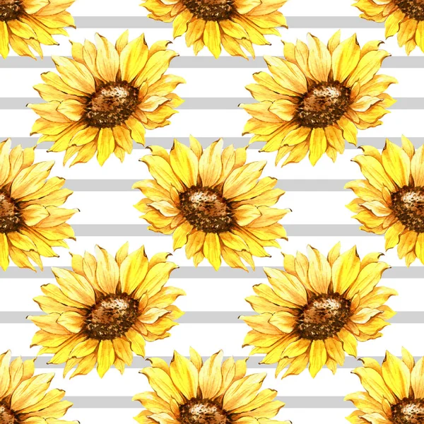 Watercolor Sunflower Background, Sunflower Seamless pattern with Hand Painted Watercolor Sunflowers and Greenery on white background