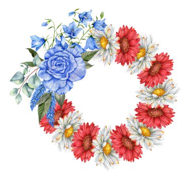 4 Temmuz Vatansever Konsepti. Bağımsızlık Günü tasarım elementi. El Boyalı Suluboya Çiçek Arrabasyonu. Botatik Çizim