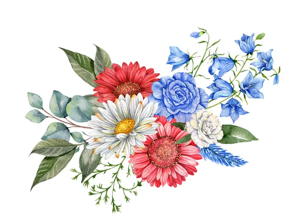 Juli Patriottisch Concept Onafhankelijkheidsdag Design Element Hand Geschilderd Aquarel Floral — Stockfoto
