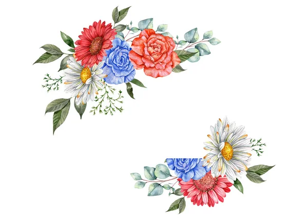 Juli Patriottisch Concept Onafhankelijkheidsdag Design Element Hand Geschilderd Aquarel Floral — Stockfoto