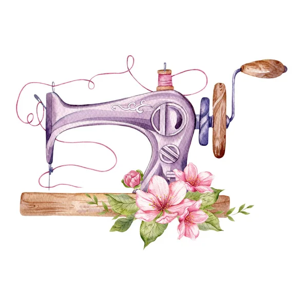 Illustration de Logo Couture Machine Coudre Vintage Avec Couronne Florale  Illustration Aquarelle par Caraulanart© #419709540