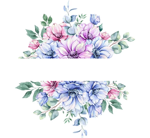Anemone花水彩イラスト ピンク 紫のイソギンチャク手白の背景に描かれています 結婚式の招待状 ブライダルシャワー 花のグリーティングカードに最適です — ストック写真