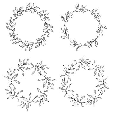 Çiçek Çerçeve Çizgisi Sanat, İnce Çizgili Yeşil Çerçeve El Çizimi Çizimi. Özet Yaprak ve Çiçekler. 