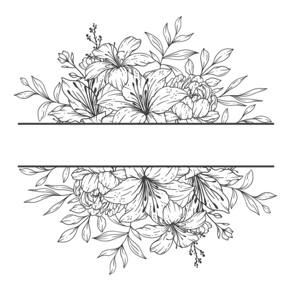 Floral Frames Line Art Fine Line Wildflower Frames Hand Drawn — Διανυσματικό Αρχείο