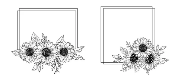 Искусство Линии Подсолнечника Иллюстрация Ручной Работы Подсолнечника Раскраска Страницы Sunflowers — стоковый вектор