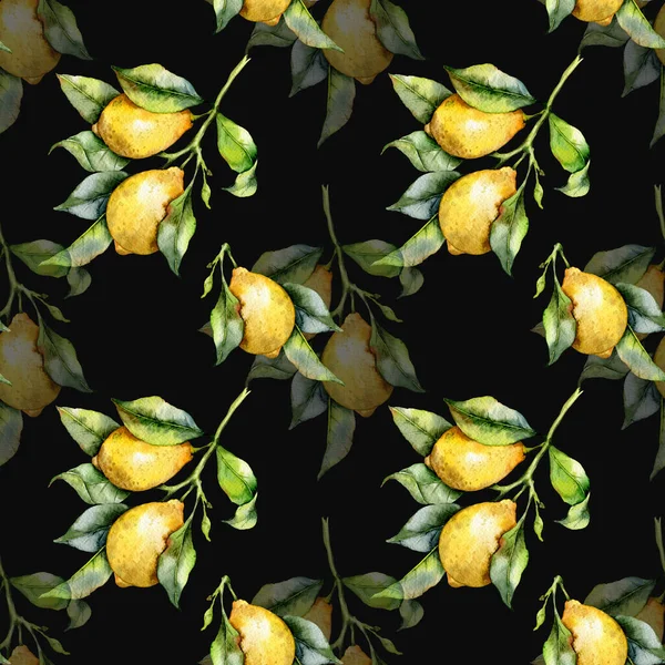 Елегантний Квітковий Безшовний Візерунок Акварельними Лимонами Безшовний Фон Лимонами Цитрусовий — стокове фото
