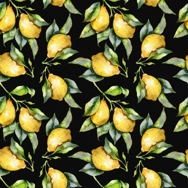 Padrão Sem Costura Floral Elegante Com Limões Aquarela Fundo Limões — Fotografia de Stock