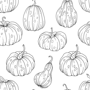 Zarif çiçek desenli, kabak desenli. Şükran Günü arkaplanı. Çizgi Sanat Balkabağı Kusursuz Arkaplan 