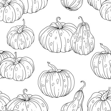 Zarif çiçek desenli, kabak desenli. Şükran Günü arkaplanı. Çizgi Sanat Balkabağı Kusursuz Arkaplan 