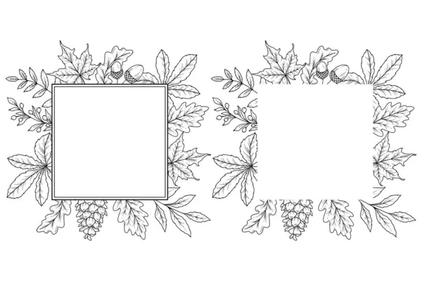Çiçek Çerçevesi Ana Hatlarını Çizin Fall Line Art Illustration Outline — Stok Vektör