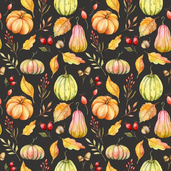 Elegant Floral Seamless Pattern Watercolor Pumpkins Thanksgiving Background Watercolor Pumpkin — Stock Photo, Image