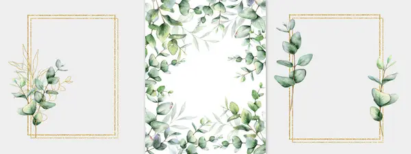Eucalyptus Watercolor Frame. Eucalyptus Greenery Frame Hand Painted isolated on white background.  Perfect for wedding invitations, floral labels, bridal shower and  floral greeting cards
