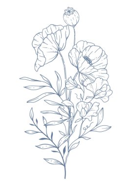 Yaban Çiçekleri Çizgisi. Siyah beyaz çiçek buketleri. Çiçek Rengi Sayfası. Çiçek Hattı Sanatı. İnce Hat Yabani Çiçekleri illüstrasyonu. El çizimi çiçekler. Botanik boyama. Düğün davetiyesi çiçekleri