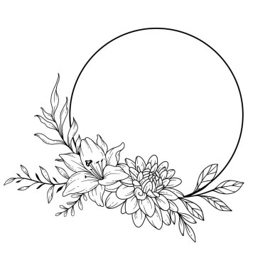 Yaban Çiçekleri Çizgisi. Siyah beyaz çiçek desenleri. Çiçek Hattı Sanatı. İnce Hat Yabani Çiçekleri illüstrasyonu. El çizimi çiçekleri. Botanik Renk Sayfası. Düğün davetiyesi çiçekleri