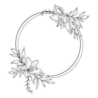 Lily Çizgisi Çizimi. Siyah beyaz çiçek desenleri. Çiçek Hattı Sanatı. İnce çizgi Lily illüstrasyonu. El çizimi çiçekleri. Botanik Renk Sayfası. Düğün davetiyesi çiçekleri