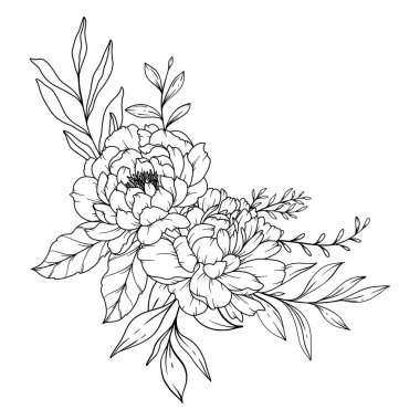 Şakayık Çizgisi Çizimi. Siyah beyaz çiçek buketleri. Çiçek Rengi Sayfası. Çiçek Hattı Sanatı. İnce Çizgili Şakayık çizimi. El çizimi çiçekler. Botanik boyama. Düğün davetiyesi çiçekleri
