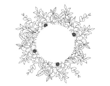 Şakayık Çizgisi Çizimi. Siyah beyaz çiçek desenleri. Çiçek Çizgisi Sanatı.