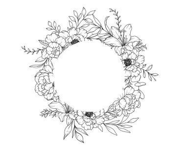 Şakayık Çizgisi Çizimi. Siyah beyaz çiçek desenleri. Çiçek Çizgisi Sanatı.