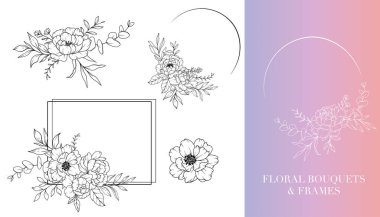 Şakayık Çizgisi Çizimi. Çerçeveler ve Buketler. Çiçek Hattı Sanatı. İnce Çizgili Şakayık Çerçeveli El Çizimi Çizimi. El Çizimi Manolyalar. Botanik Renk Sayfası. Şakayık İzole Edildi