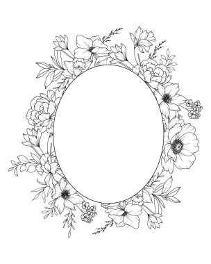 Bahar Çiçekleri Çizimi. Siyah beyaz çiçek desenleri. Çiçek Hattı Sanatı. İnce Çizgi Çiçekleri illüstrasyonu. El çizimi çiçekleri. Botanik Renk Sayfası. Düğün davetiyesi çiçekleri