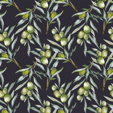 Zeytin dallı, kusursuz suluboya zeytin desenli. Duvar kağıtları, kartpostallar, tebrik kartları, düğün davetiyeleri, tekstil, etkinlikler için zeytin arkaplanı. Çiçek Suluboya