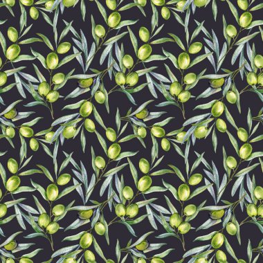 Zeytin dallı, kusursuz suluboya zeytin desenli. Duvar kağıtları, kartpostallar, tebrik kartları, düğün davetiyeleri, tekstil, etkinlikler için zeytin arkaplanı. Çiçek Suluboya