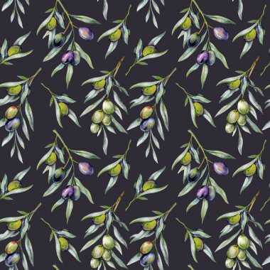 Zeytin dallı, kusursuz suluboya zeytin desenli. Duvar kağıtları, kartpostallar, tebrik kartları, düğün davetiyeleri, tekstil, etkinlikler için zeytin arkaplanı. Çiçek Suluboya