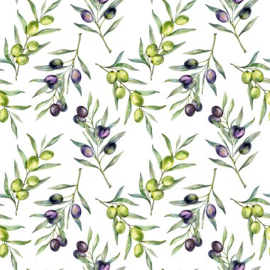 Zeytin dallı, kusursuz suluboya zeytin desenli. Duvar kağıtları, kartpostallar, tebrik kartları, düğün davetiyeleri, tekstil, etkinlikler için zeytin arkaplanı. Çiçek Suluboya