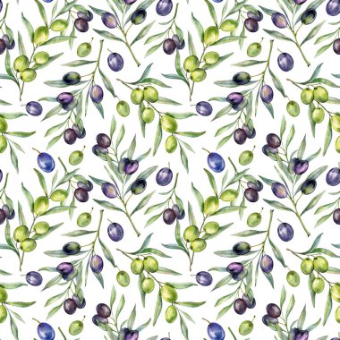 Zeytin dallı, kusursuz suluboya zeytin desenli. Duvar kağıtları, kartpostallar, tebrik kartları, düğün davetiyeleri, tekstil, etkinlikler için zeytin arkaplanı. Çiçek Suluboya