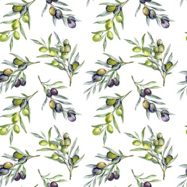 Zeytin dallı, kusursuz suluboya zeytin desenli. Duvar kağıtları, kartpostallar, tebrik kartları, düğün davetiyeleri, tekstil, etkinlikler için zeytin arkaplanı. Çiçek Suluboya