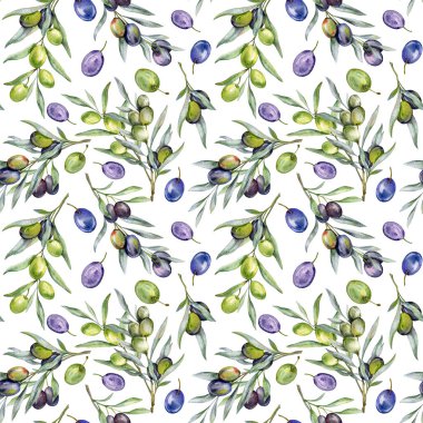 Zeytin dallı, kusursuz suluboya zeytin desenli. Duvar kağıtları, kartpostallar, tebrik kartları, düğün davetiyeleri, tekstil, etkinlikler için zeytin arkaplanı. Çiçek Suluboya