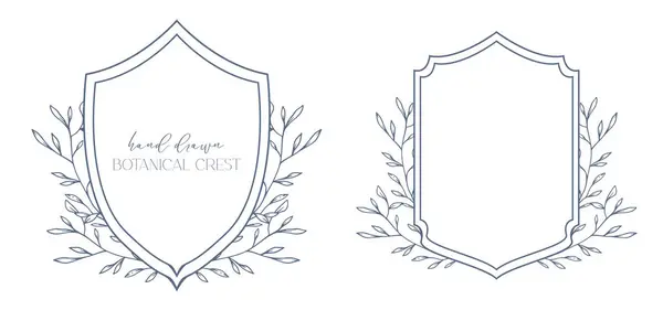 Crest Ślubny Kwiatowa Linia Art Design Rysunek Linii Herbu Botanicznego — Wektor stockowy