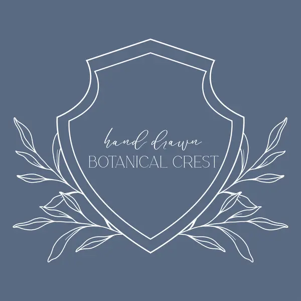 Wedding Crest Floral Line Art Design Desenho Linha Crest Botânico —  Vetores de Stock