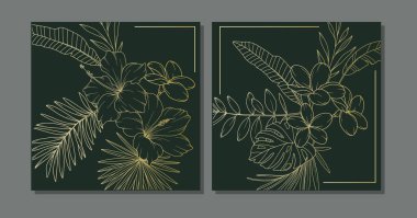 Tropikal Çiçekler Hattı. Çizgi Sanat Tropikal Bitkileri. Trend minimalist tropikal bitkiler ve çiçeklerle botanik arka plan. Lüks Çiçek Hattı Sanat İllüstrasyonu. 