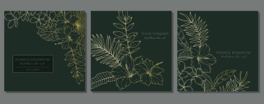 Tropikal Çiçekler Hattı. Çizgi Sanat Tropikal Bitkileri. Trend minimalist tropikal bitkiler ve çiçeklerle botanik arka plan. Lüks Çiçek Hattı Sanat İllüstrasyonu. 