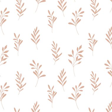 Çiçeksiz desen. Yeşillik arka planı. Çevre dostu bir geçmiş. Yapraklar, dallar, yapraklar, bitkiler elle çizilmiş siluet tasarımı. Zarif, pürüzsüz arka plan. Sonsuz şablon minimalist tarzı.